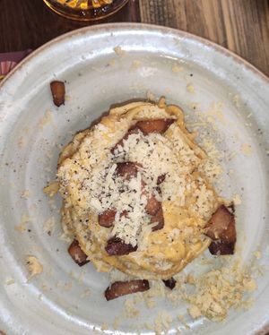 Vegan Carbonara Pasta #Veganuary at Rifugio Romano in Rome