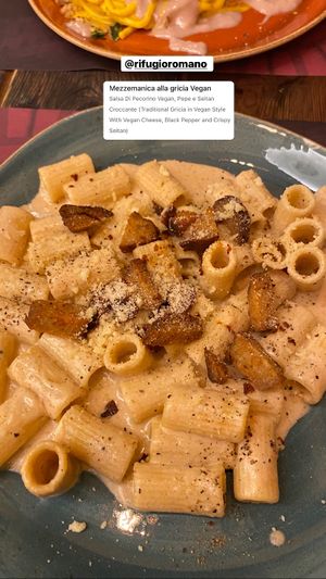 Mezzemaniche alla gricia #Veganuary at Rifugio Romano in Rome