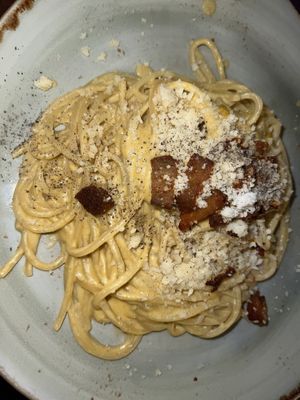 vegan carbonara  at Rifugio Romano in Rome