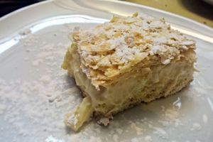 Millefoglie vegan: cake with cream and pineapple at Rifugio Romano in Rome