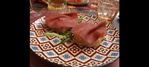 Bruschetta with vegan cheese and vegan ham at Rifugio Romano in Rome