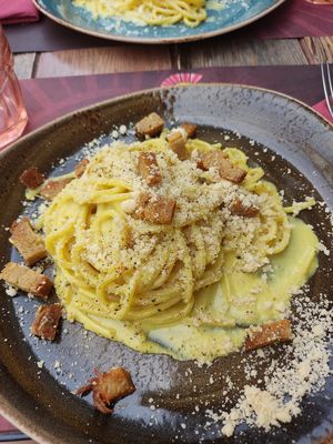 Vegan Carbonara  at Rifugio Romano in Rome