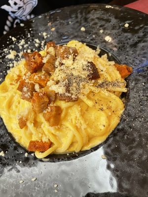 Vegan carbanara  at Rifugio Romano in Rome