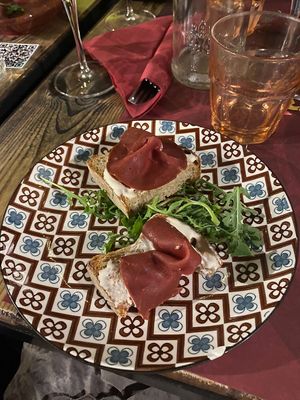 bruschetta with mopur and “stracchino"  at Rifugio Romano in Rome
