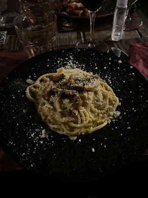 vegan carbonara  at Rifugio Romano in Rome