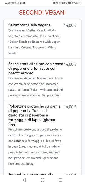 A few pages of the menu at Rifugio Romano in Rome