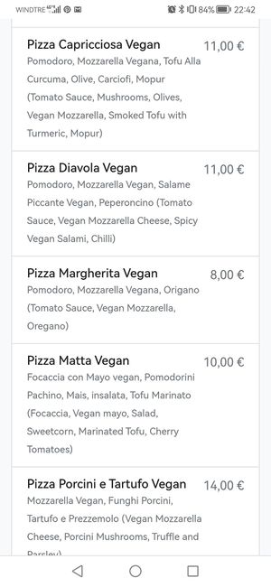 A few pages of the menu at Rifugio Romano in Rome