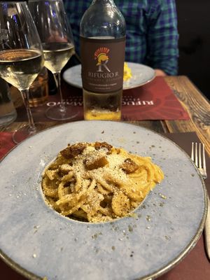 Vegan carbonara  at Rifugio Romano in Rome