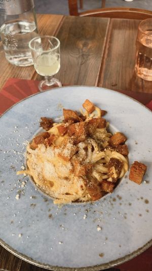 Vegan Spaghetti Alla Carbonara   at Rifugio Romano in Rome
