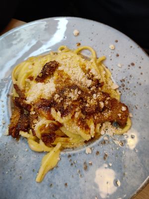 Vegan carbonara at Rifugio Romano in Rome