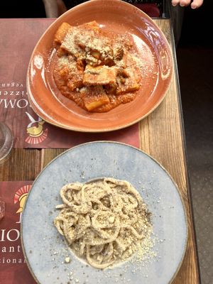 Bucatini Cacio E Pepe and a special paccheri dish   at Rifugio Romano in Rome