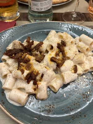 Mezzemanica alla gricia Vegan  at Rifugio Romano in Rome
