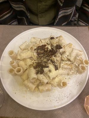 Pasta Mezzemanica alla grizia  at Rifugio Romano in Rome