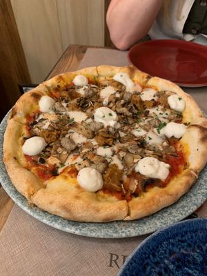 Faux sausage pizza  at Rifugio Romano in Rome