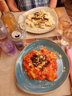 Pasta dishes and kombucha at Rifugio Romano in Rome