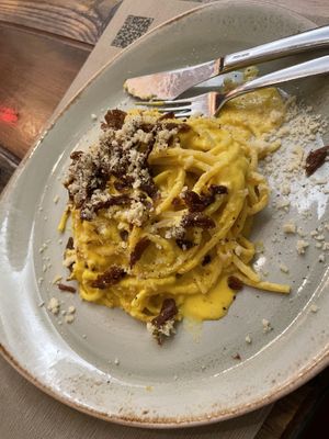 Carbonara - sorry, I remembered to take a photo after I started eating it 😂  at Rifugio Romano in Rome