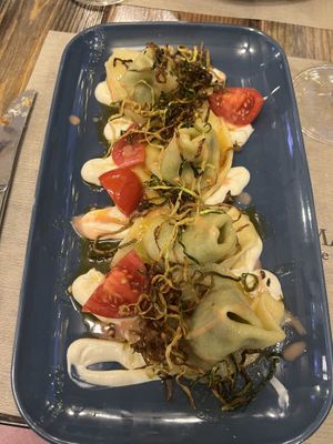 Tortelloni fatto in casa ripieni di pesto   at Rifugio Romano in Rome