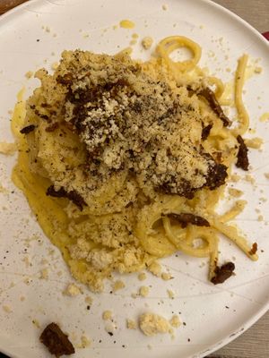 Vegan carbonara at Rifugio Romano in Rome