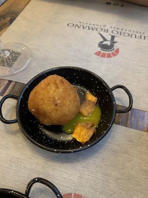 Arancino zucca a pancetta  at Rifugio Romano in Rome