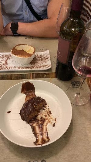 Finishing a lovely meal  at Rifugio Romano in Rome