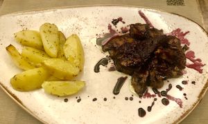 Seitan with red wine jus  at Rifugio Romano in Rome