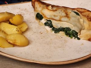 Cheese and spinach savoury crepe at Rifugio Romano in Rome