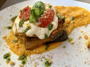 Parmigiana di tempeh del Rifugio from the seasonal menu  at Rifugio Romano in Rome
