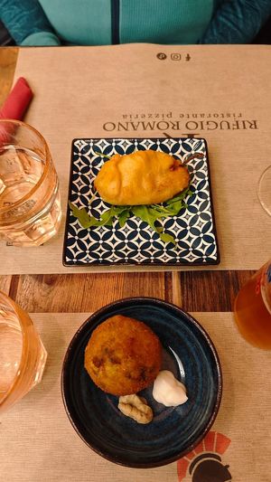 Filled courgette and Arrancini at Rifugio Romano in Rome
