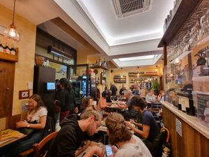 Inside, very cramped at Rifugio Romano in Rome