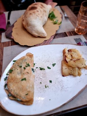 Crepes with spinach and potatoes + Calzone Campagnole at Rifugio Romano in Rome