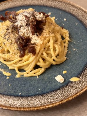 carbonara w/ bacon (DELICIOUS)  at Rifugio Romano in Rome