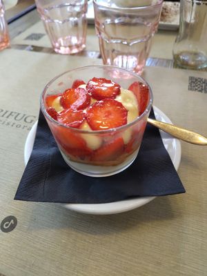 Tiramisu with strawberries at Rifugio Romano in Rome