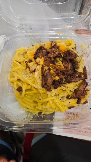 Vegan Spaghetti Carbonara at Rifugio Romano in Rome