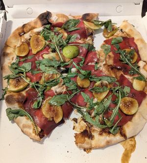 Figs, Vegan ham, stracchino cheese at Rifugio Romano in Rome