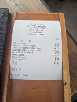 The bill / Il conto at Rifugio Romano in Rome