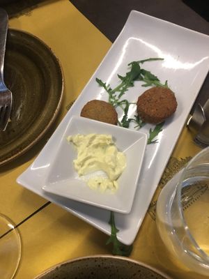 Falafel and vegan mayo (or what is left of it before we realized to take a photo) at Rifugio Romano in Rome
