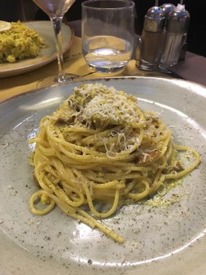 Vegan carbonara at Rifugio Romano in Rome