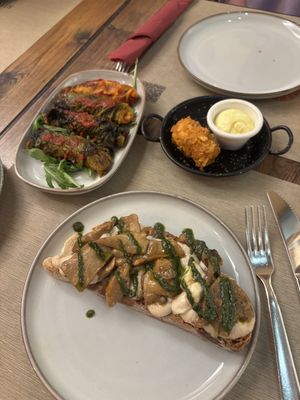 Cabbage rolls, mozzarella bites and bruschetta   at Rifugio Romano in Rome