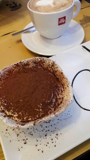 Vegan tiramisu with soy latte at Rifugio Romano in Rome