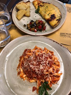 Italian pasta and chickpea omelette at Rifugio Romano in Rome