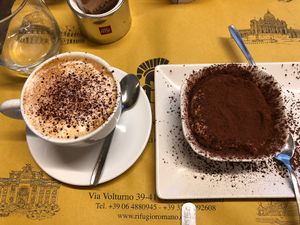 Cappuccino w/ Soya & Vegamisu at Rifugio Romano in Rome