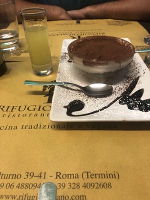 Vegan tiramisu and limoncello at Rifugio Romano in Rome