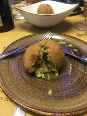 Vegan arancini appetizer. 2€ each and worth it! at Rifugio Romano in Rome
