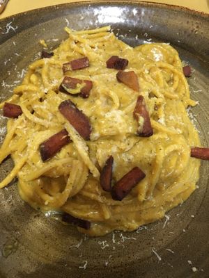 Vegan Carbonara at Rifugio Romano in Rome