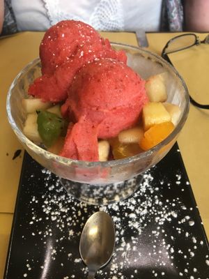 Sorbet with fruit salad  at Rifugio Romano in Rome