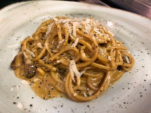Carbonara vegan at Rifugio Romano in Rome