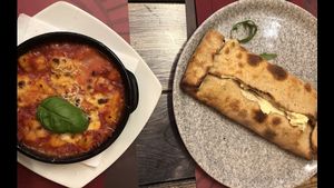 Vegan gnocchi (bottom), vegan calzone (top) at Rifugio Romano in Rome