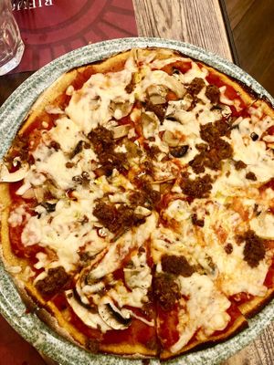 Vegan mushroom and sausage  at Rifugio Romano in Rome