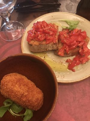 Vegan rice ball and bruschetta  at Rifugio Romano in Rome