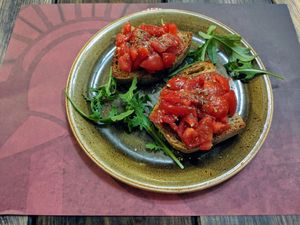 Bruscetta appetizer at Rifugio Romano in Rome